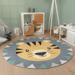 Paco Home Kinderteppich Teppich Kinderzimmer Rund Spielmatte Babymatte Waschbar Bis 30 Grad Löwenkopf Bärenkopf Moderne Deko, Grösse:160 cm Rund, Farbe:Bunt 160 cm Rund Bunt