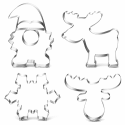 Ausstechformen Weihnachten Ausstecher, 4PCS Keksausstecher aus Edelstahl, Plätzchenausstecher Wichtel, Elchkopf, Form von Elch, Schneeflocke , für Torten Fondant Kekse Backen Silber3