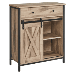 VASAGLE Sideboard, Küchenschrank, Aufbewahrungsschrank, mit Schiebetür, 30 x 70 x 80 cm, verstellbare Ablage, Landhausstil, für Wohnzimmer, eichenbraun-schwarz LSC100B50 Eichenbraun + Schwarz
