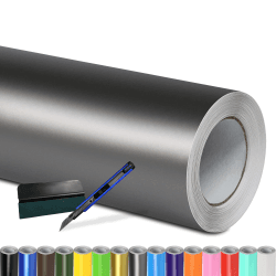 Folindo® Autofolie Grau Matt (23€/m²) | 50 x 152 cm | + Rakel & Cutter | Selbstklebende Luftkanal Folie zur Auto Folierung | Blasenfrei Grau Matt 0,5m x 1,52m