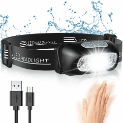 Glangeh Kopflampe LED Wiederaufladbar, Angelbeleuchtung mit Bewegungssensor & 4 Lichtmodi, IPX6 Wasserdicht, 1200 mAh Akku Kopflampe Beleuchtung für Joggen Laufen Campen Angeln Wandern Handwerker 1 Packung