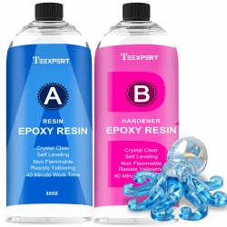 Teexpert Epoxidharz mit Härter, 64OZ/1.9L Hochglanz Epoxidharz Set, Blasenfreies Beschichtungs-und Gießharz für DIY-Kunst, Schmuck, Untersetzer Formen