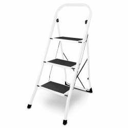 siwitec Klapptritt aus Stahl mit 3 Stufen, Weiss, kleine Leiter mit Anti-Rutschmatten, 150 kg Traglast, TÜV/GS Zertifiziert,Klappleiter, Tritthocker 3-stufig Weiss