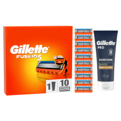 Gillette Fusion 5 Rasierklingen und Bartpflege Set, 10 Ersatzklingen für Nassrasierer Herren + Gillette PRO Sensitive Rasierschaum 175 ml, Geschenk für Männer 10 Klingen + Rasierschaum
