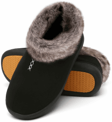 Mishansha Damen Winter Rutschfest Warme Hausschuhe Memory Foam Plüsch Pantoffeln Gr.36-43 EU 42 EU Nachtschwarz