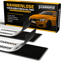 CARSOFIX© Kennzeichenhalter Rahmenlos mit bombenfestem Halt - Nummernschildhalterung für jedes Auto - unsichtbare Nummernschildhalter mit Klett – extrem stark und wetterfest