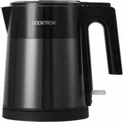 Cooktron Leiser Wasserkocher, Wasserkocher Klein 1 Liter, Leise Extra <30dB, Wasserkocher Edelstahl BPA-Frei, Cool Touch, Doppelwand-Design, Schnelles Aufheizen, Schwarz 1 Liter Schwarz