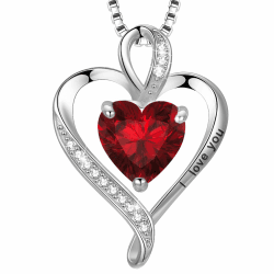 LAVUMO Herz Kette Damen Silber 925 I love you Halskette Damen Geburtsstein schmuck Geschenke für Frauen Frau MaMa Freundin an Geburtstags Valentinstag Weihnachten Muttertag Mit Rose Geschenkbox Silber-01-Januar-Gravur" I Love You"