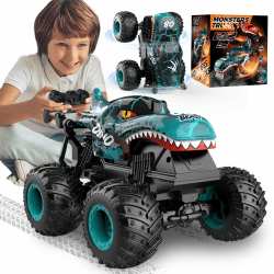 Ferngesteuertes Auto, 2,4GHz 20 km/h RC Monstertruck, 1:20 Ferngesteuerter Monster Truck mit Aufrecht Gehen, 360°Drehung, LED-Licht und Musi, Dinosaurier Spielzeug ab 3 4 5 6 8 10 Jahre Jungen Mädchen Grün Dinosaurier