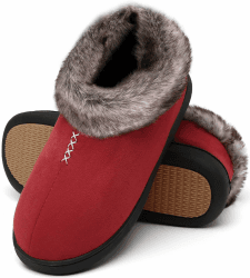 Mishansha Damen Winter Rutschfest Warme Hausschuhe Memory Foam Plüsch Pantoffeln Gr.36-43 EU 39 EU Rotwein