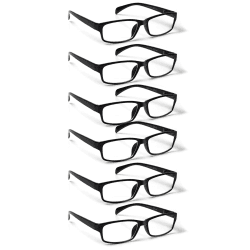 COJWIS Lesebrille 6 Pack herren und Damen Qualität Feder Scharnier Blaulichtfilter Leser Brille(6 Schwarz, 1.50) 6 Schwarz 1.5 x