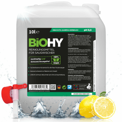 BiOHY Reinigungsmittel für Saugwischer mit Frischeduft (10 Liter Kanister) + Auslaufhahn | 1:200 Konzentrat für alle Nass-Trockensauger | ideal für Fliesen, PVC, Parkett, Laminat & Teppich Frisch 10 l (1er Pack)