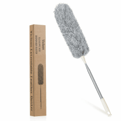 Vicloon Staubwedel Teleskop, Staubwischer Mikrofaser Bis 243cm Länge, mit Mini Fenster Reinigungsbürste und Edelstahl Teleskop Stange, Waschbar Verbiegbare Eckbesen, Entfernt Mühelos Staub(Grau)