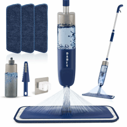 Bodenwischer mit Sprühfunktion，360 Grad Rotierender Sprühwischer mit 3 Waschbaren Mikrofaser Pads，500ML Wassertank，1*Mop-Halter，Wischmopp für Schnelle Reinigung Hartholz, Marmor, Laminat, Fliesen Bleu Marine 3-pads Spray Mop
