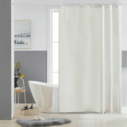 Furlinic Duschvorhang 150x200cm Antischimmel Waschbar Schmal Bad Vorhang Textil aus Polyester Stoff Wasserdischt für Eck Badewanne Beige mit 10 Duschvorhangringen. H200 x B150 cm (1er Pack) Beige