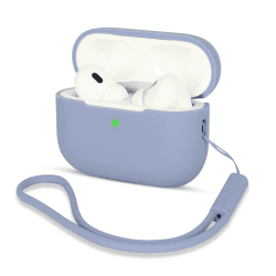 AOTUAO Kompatibel mit AirPods Pro 2 Hülle Case, Silikon Stoßfeste Schutzhülle für AirPods Pro 2. Generation 2022 Case Cover mit Silikon Lanyard, Front-LED Sichtbar, Gray Blue
