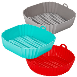 Siliz Silikonform für Heißluftfritteuse Zubehör | 3 Silikoneinsatz für Heißluftfritteuse, Airfryer Silikonform & Heißluftfritteuse Grillpfanne aus Silikon für Backform Rot , Mintgrün, Grau