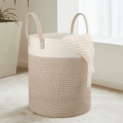 VORHOT Wäschekorb Geflochten aus Baumwolle, 38L Wäschesammler mit Henkel, Laundry Baskets Aufbewahrungskorb für Decken Spielzeug, Korb Wäsche Organizer für Wäschekammer Kinderzimmer Bad, 35x40cm 35x40cm-38L