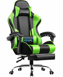 GTPLAYER Bürostuhl Gaming Stuhl Massage Gaming Sessel Ergonomischer Gamer Stuhl mit Fußstütze, Kopfstütze Massage-Lendenkissen, Gepolstert Gaming Chair, Drehsessel grün Grün Leder