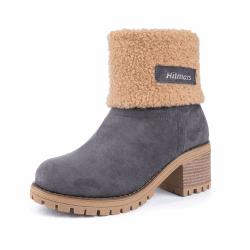 NEOKER Damen Winterschuhe Schneestiefel Plateau Shorts Stiefel Chunky Heels Boots Stiefeletten Fell Bequeme Gefüttert Mode Schuhe 6 cm Schwarz Braun Khaki 35-43 EU 43 EU Grau