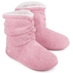 LongBay Damen Chenille Strick Warme Stiefel Hausschuhe Weiche Plüsch Fleece Booties Slipper Memory Foam Frauen Bootee Hausschuhe Haus Schuhe 38/39 EU Rosa