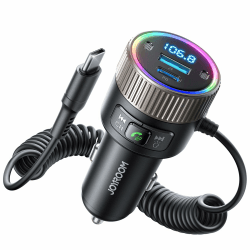 JOYROOM 2024 Neueste 5.4 Bluetooth Adapter Auto 60W [PD 30W & USB-C Spiralkabel 30W] FM Transmitter für Auto Hi-Fi Musikplayer, Freisprecheinrichtung, Dual-Mikrofon, LED-Licht, U-Disk Schwarz