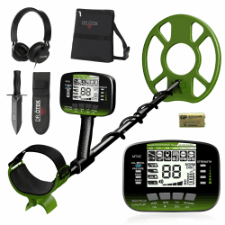 DR.ÖTEK Metalldetektor, Leicht Metalldetektoren Kit für Erwachsene und Kinder, Golddetektor mit wasserdichte Suchspule, Hochpräziser, LCD Display, Pinpoint, DISC, All Metal, und 3 Terrain-Mods, Grün Metalldetektor Grün
