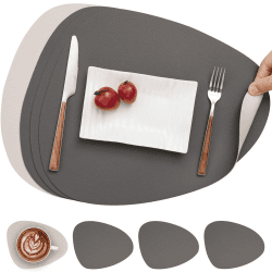 Myir JUN Tischsets Leder und Untersetzer, Tischsets Abwaschbar Rund Doppelseitigen rutschfest Platzdeckchen Leder Kunstleder Tischset Lederoptik Platzset (Grau Beige, Satz von 4) Satz von 4 Grau Beige