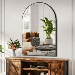 WOLIBEER Badezimmer Spiegel 75 x 50 cm, gewölbter Wandspiegel mit schwarzem Aluminiumrahmen, Spiegel für Badezimmer, Schlafzimmer, Eingangsbereich, Flur, Waschtisch, Heimdekoration usw. 50 x 75 cm Gewölbter