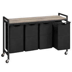 HOOBRO Wäschekorb, Wäschesammler mit Ablage, Wäschebox, Wäschewagen mit Rollen, 4 x 39,8 L, Wäschesack aus Oxford-Gewebe, Abnehmbar EBG04XY01 Greige + Schwarz