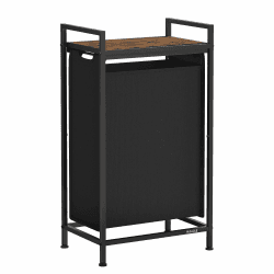 VASAGLE Wäschekorb, Wäschesammler mit Ablage, Wäschebox, Wäschesack aus Oxford-Gewebe ausziehbar abnehmbar, Metallrahmen, 47 L, 42 x 28 x 75 cm, tintenschwarz-vintagebraun BLH001B01 Tintenschwarz + Vintagebraun 47 L