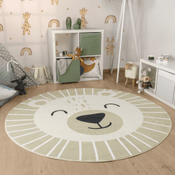 Paco Home Kinderteppich Teppich Kinderzimmer Rund Spielmatte Babymatte Waschbar Bis 30 Grad Löwenkopf Bärenkopf Moderne Deko, Grösse:Ø 100 cm Rund, Farbe:Beige Ø 100 cm Rund Beige
