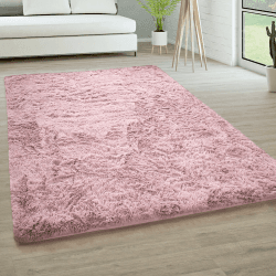 Paco Home Hochflor Teppich Wohnzimmer rutschfest Fellteppich Shaggy Flauschig Weich Modern Kunstfell Fell Imitat Einfarbig, Grösse:120 cm Rund, Farbe:Alt-Rosa 120 cm (Rund) Alt-rosa