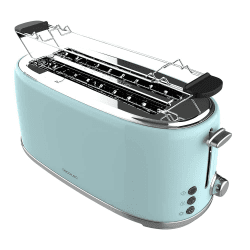 Cecotec Toaster 4 Scheiben Toast&Taste 1600 Retro Double Blue, 1630 W, 2 Breite und Lange Schlitze von 3,8 cm, Edelstahl, Obere Roste, Regulierbare Leistung, Krümelschublade Retro - 4 Scheiben Blue