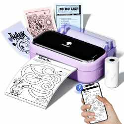 Phomemo M03 Mini Drucker für Smartphone, Tragbarer Thermodrucker Bluetooth Fotodrucker, 53 und 80mm Sofortdruck, Kompatibel mit Handys und Tablet, für Studium, Fotos, Scrapbooking, Aufkleber - Lila Violett