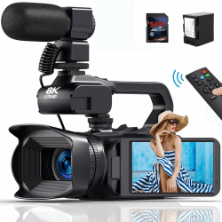 Videokamera 8K 64MP HD Camcorder, WiFi IR Nachtsicht YouTube Kamera Videocameras, 4.0-Zoll Touchscren 18X Digitalzoom Webcam Vlogging Camera mit Mikrofon, Batterie, Handstabilisator und Fernbedienung Sz8k