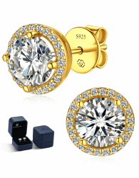 MomentWish Moissanite Ohrringe Silber 925, 1-2 Karat Ohrstecker Gold 585 Nickelfrei Halo Ohrschmuck Liebes Geschenk für sie und ihn 5mm/6.5mm 1 Karat-5mm 3 Gold-Halo