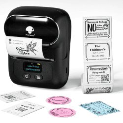 Phomemo M110 Etikettendrucker, Bluetooth Beschriftungsgerät Selbstklebend Edikettengerät Tragbarer Etiketten Drucker Gerät Barcode Sticker Aufkleber Drucker Maschine, mit 1 Rolle 40x30mm Etikett mit 1 Etikettenrolle Schwarz