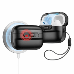 ESR für AirPods Pro 2./1. Generation Hülle (2023/2022/2019) mit HaloLock, MagSafe Ready, Magnetische Deckelverriegelung (USB-C/Lightning Kabel), Sturzschutz mit Trageband, Pulse Serie, Schwarz Schwarz AirPods Pro(2023/2022/2019)
