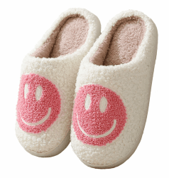 Meik Mangni Hausschuhe mit Fröhliches Gesicht Damen Herren Weicher Plüsch Retro Hausschuhe Frauen Bequeme Warme Pantoffeln Trendiger Slipper drinnen und draußen,35-46 EU 40/41 EU Rosa