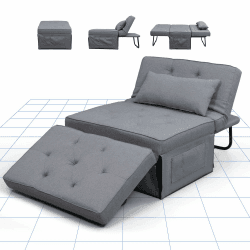 FLEXISPOT Sessel Wohnzimmer Sessel mit hocker Schlafsessel Klappbar mit bettfunktion mit schlaffunktion umwandelbarer Stuhl Bett ausziehbarer Schlafsessel Belastbar bis 300kg, Gray, 91 * 69 * 35 cm Grau 91 x 69 x 35 cm