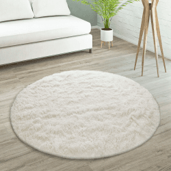 Paco Home Hochflor Teppich Wohnzimmer rutschfest Fellteppich Shaggy Flauschig Weich Modern Kunstfell Fell Imitat Einfarbig, Grösse:80 cm Rund, Farbe:Ivory (Creme) 80 cm (Rund) Ivory (Creme)