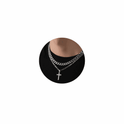 Rajputana Kreuz Halskette für Männer 316L Edelstahl Kette Herren Mens Cross Chain Necklace Geschichtete Kubanische Figaro Kette Christliche Schmuck Geschenke 16/18/20/22 Zoll 16/18 Zoll Silber