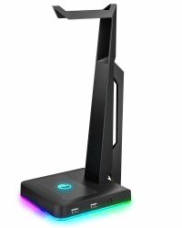 IFYOO RGB Gaming Headset Ständer mit 2 USB Ports, Game Kopfhörer Halterung für PC, Xbox One, PS4, Switch, Earphone Holder, Ausgefallenes Schreibtisch Gamer Zubehör, Headphone Halter Schwarz
