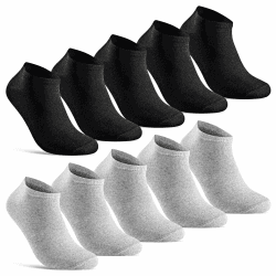 10 Paar Sneaker Socken Herren & Damen kurze Socken Baumwolle Schwarz Weiß Grau 39-42 Schwarz + Grau