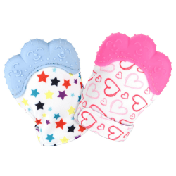 Vicloon Baby Beißhandschuhe,2 Stück Handschuhe Beißring Spielzeug,BPA Frei,Beruhigen Sie wundes Zahnfleisch, Stimulierung Zahnen Handschuhe für 0-6 Monate Baby-Blau + Rosarot