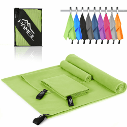 Pameil Mikrofaser Handtuch 3er Set (160x80cm Groß Badetuch +2 Stück 80x40cm Klein Handtuch), Reisehandtuch Schnelltrocknend Microfaser Handtücher für Fitness Sauna Grün