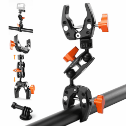 K&F Concept MS25 Magic Arm mit Doppelte Super Clamp,Doppelklemme mit Adapter, Action-Kamera Halterungen mit 360° Doppelkugelkopf,Kamera Klemme Halterung für Stativ/Fahrrad/Motorrad/Selfie Stick Doppelkopf-Superklemme