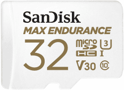 SanDisk MAX ENDURANCE Video Monitoring for Dashcams & Home Monitoring 32 GB microSDHC Memory Card + SD Adaptor 15,000 Hours Endurance, White 32GB Max Endurance