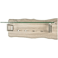 HAKU Möbel Wandgarderobe edelstahloptik, Eiche hell, MDF, Metall - Maße: B 75 cm x H 29 cm x T 22 cm, Style: Modern 22 x 75 x H: 29 cm
